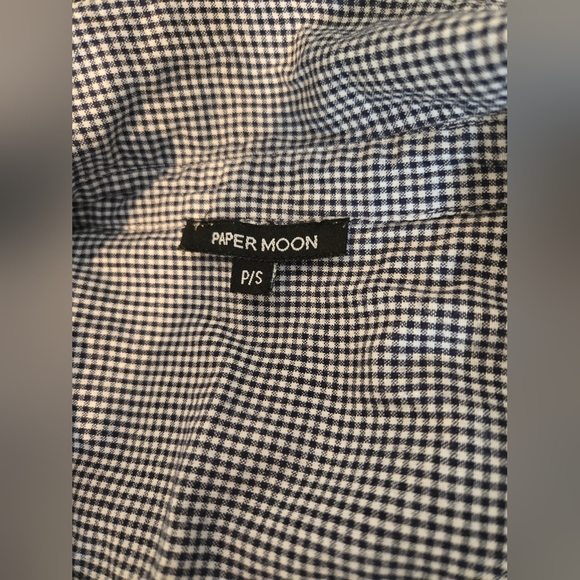 Paper Moon | Blue and White Checkered Blouse with Embroidery, Size S - Picture 3 of 5